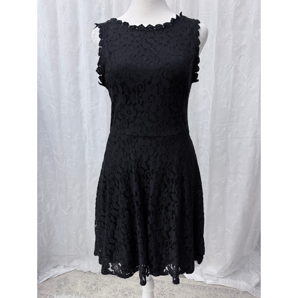 Lily Rose Black Floral Lace Fit and Flare Skater whisigoth Dress  Mini Medium